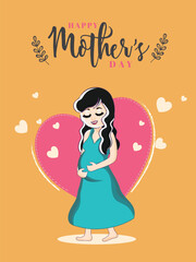 Wall Mural - Beautiful character of pregnant lady with illustration of heart shapes for Happy Mother's Day greeting card design.