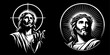 Jesus Christ Savior Messiah Son of God, black vector illustration silhouette for laser cutting cnc, engraving, religious icon, clipart black shape
