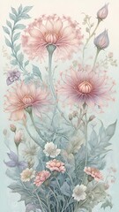 Wall Mural - enchanting array of pastel flowers, each piece a serene celebration of nature's delicate beauty