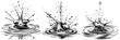 water splashes, raindrops decoration, drop and splash, black vector, silhouette svg illustration laser cutting engraving transparent monochrome shape