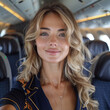 Arbeitsplatzhintergrund: Stewardess präsentiert sich in einem Selfie