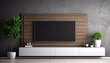 © HecoPhoto - Elegant living room interior with wooden TV wall unit and plants