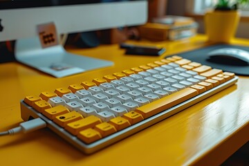 Poster - A yellow and white keyboard sits on a yellow table