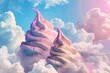 Sky and clouds with sun, nature's light painting in blue, white, and bright abstract beauty soft ice cream 
