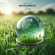 © Art & Stock - World Environment Day, vector design. World Environment Day poster, Happy Environment Day, 3d World map. 5th June. Environment Day, poster, post, card, world environment, and. Earth Day, with green
