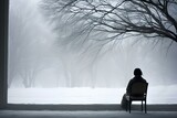 Fototapeta  - osoba cierpiąca na depresję siedzi zimą przed dużym oknem