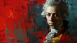 Beautiful portrait of Wolfgang Amadeus Mozart famous classical composer, like in an old painting, generative Ai