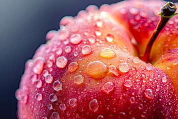 Poster - Peach with water drops