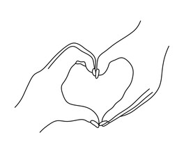 Wall Mural - vector isolated two hand heart hand gesture best friens bestie colorless black and white contour lin