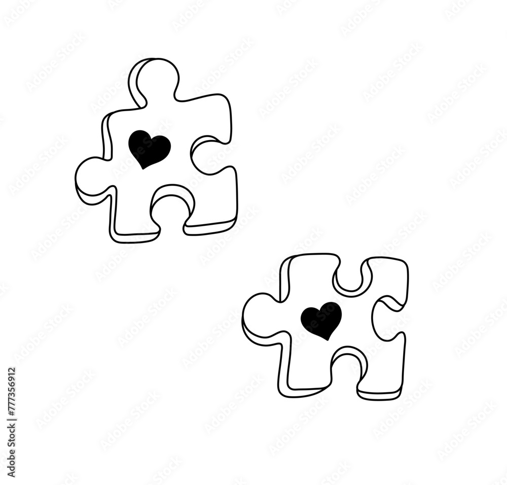 Puzzle Colorless Vector isolated two pieces of the puzzle heart love couple pair ...