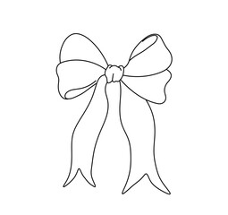Wall Mural - Vector isolated one single simple ribbon bow gift  colorless black and white contour line easy drawing