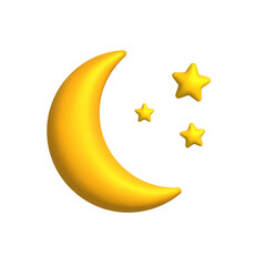 Wall Mural - 3d style cute moon with stars simple icon or illustration isolated on transparent background