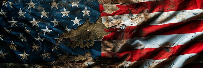 Wall Mural - Teared down flag of USA for Memorial Day and 4 th of July celebration. 