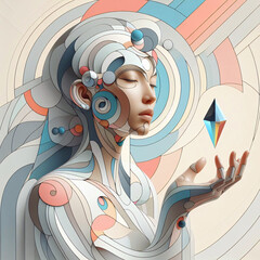 Canvas Print - futuristic woman holding magic crysyal