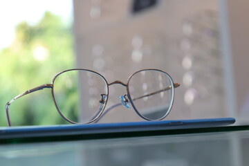 glasses on the table in optical store 