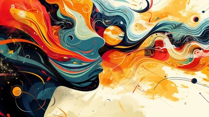 Poster - A painting of a woman's face with swirls and colors, AI