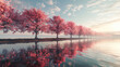 Spring cherry blossoms illuminate the waterside