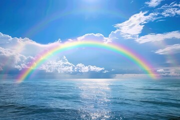 Poster - A rainbow arching over the ocean symbolizes hope and joy.