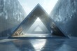A visually appealing depiction of a luminous triangular opening within a concrete structure under a clear sky