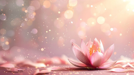 Wall Mural - closeup of pink lotus on pink background with glitter and bokeh and copy space