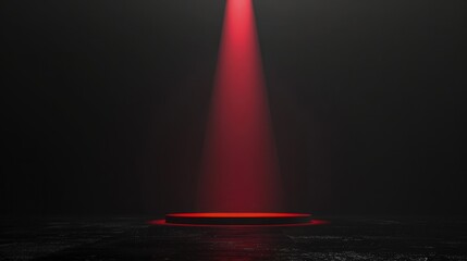 Wall Mural - A minimalist theater stage with a plain black background, where a vivid red spotlight adds a dramatic contrast.
