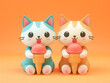 3d kittens with fruit ice-cream cones. Clay characters