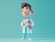 3d male doctor. Isomeric character. Man in white coat with a stethoscope. Health care