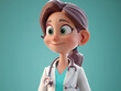 Portrait of 3d female doctor. Isomeric character. Woman in white coat with a stethoscope. Health care.