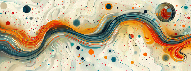 Fototapete - Ethereal waves of red and blue lights with sparkling particles, embodying digital elegance
