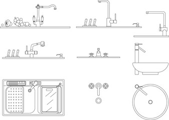 Wall Mural - vector design sketch illustration of hand washing sink kitchen equipment