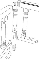 Wall Mural - vector design sketch illustration technical design drawing of traditional wooden fence joints