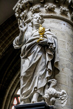 Saints Michael & Gudule Cathedral, Brussels, Belgium..Saint John Statue