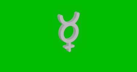 Poster - Animation of rotation of a white astrological mercury symbol with shadow. Simple and complex rotation. Seamless looped 4k animation on green chroma key background