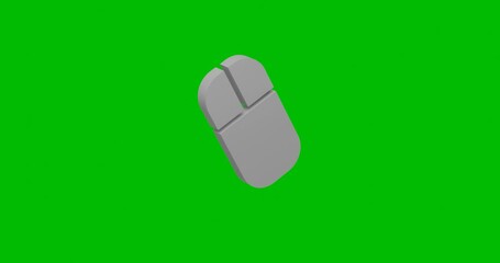 Poster - Animation of rotation of a white computer mouse symbol with shadow. Simple and complex rotation. Seamless looped 4k animation on green chroma key background