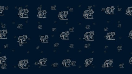 Poster - Tiger symbols float horizontally from left to right. Parallax fly effect. Floating symbols are located randomly. Seamless looped 4k animation on dark blue background