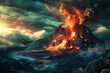 Fantastic image of a volcanic eruption, natural disaster,