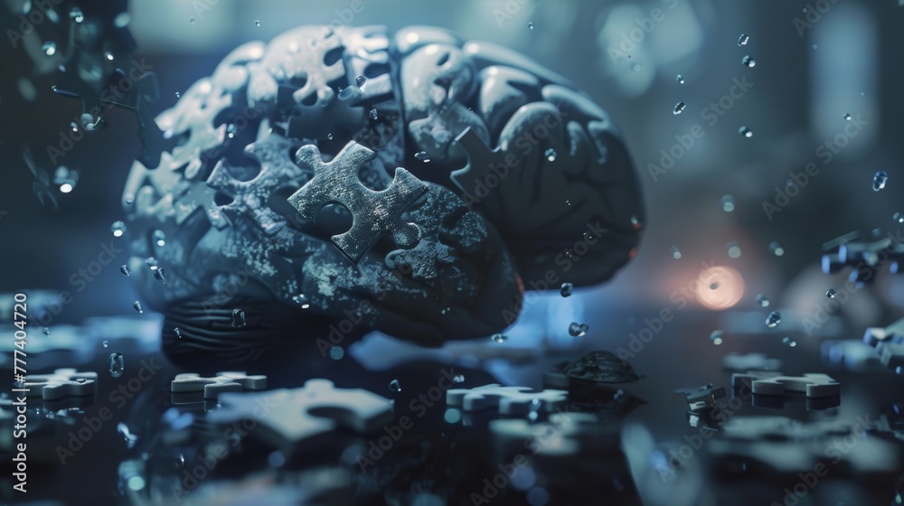Brain made of puzzle pieces symbolizing the memory loss and cognitive ...