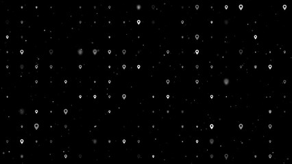 Poster - Template animation of evenly spaced location symbols of different sizes and opacity. Animation of transparency and size. Seamless looped 4k animation on black background with stars
