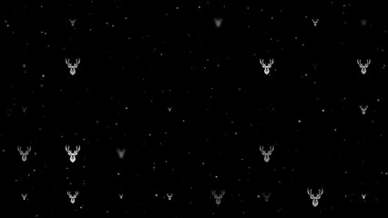 Poster - Template animation of evenly spaced deer head symbols of different sizes and opacity. Animation of transparency and size. Seamless looped 4k animation on black background with stars