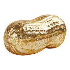 A gold colored peanut sits on a white background