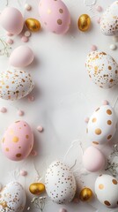 Wall Mural - Decorative polka-dotted and glittery Easter eggs on a white backdrop