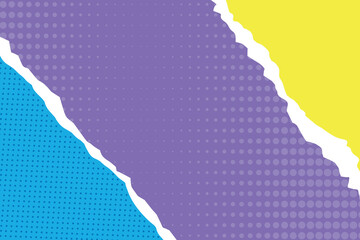 Wall Mural - Comic background in retro pop art style. Stripe and dotted bright background decorated with torn paper. Vector illustration