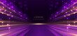 Elegant scene purple glowing motion lighting effect sparkle on dark purple background. Luxury design style.
