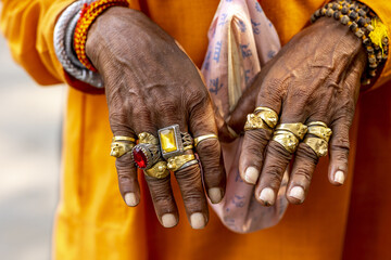 Wall Mural - Sadhuâ€™s jeweled hands in Juhu, Mumbai, India.