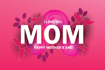 Happy Mother's Day greeting card flowers with butterfly
