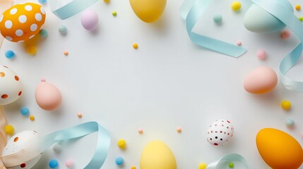 Wall Mural - Festive Easter eggs and ribbons with ample copyspace for text