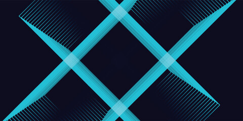 Wall Mural - Modern dark blue abstract horizontal banner background with glowing geometric lines. Shiny blue diagonal rounded lines pattern.