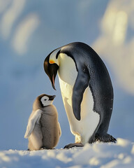 Poster - Emperor penguin with her chick