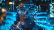 © MAY - In a laboratory setting, a scientist is depicted wearing a blue lab coat and holding up test tubes
