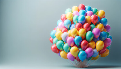 Poster - Spherical cluster of glossy balloons on a plain background, simple joy concept. Generative AI